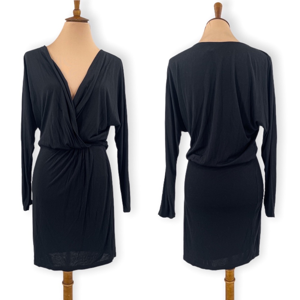 Haute Hippie black long sleeve draped front mini dress, size Small
